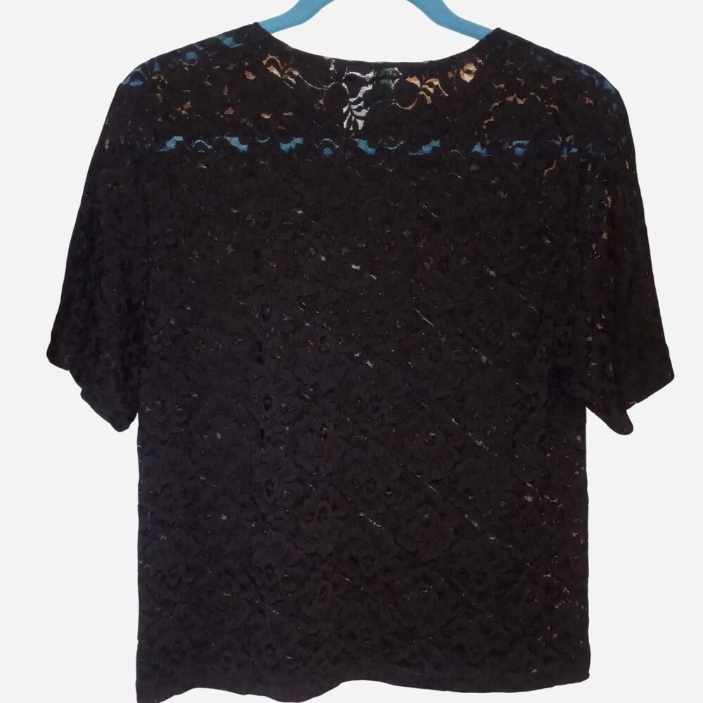 Vintage black lace short sleeve shirt Basil brand 90's size large Euc
